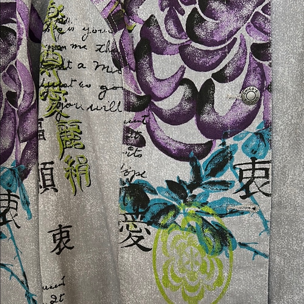 Chico's Additions Gray and Purple Blazer with Artistic Floral Design Chicos Sz 3 - Picture 3 of 8